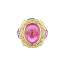 Rubellite Tourmaline, Diamond, Sapphire Cocktail Ring