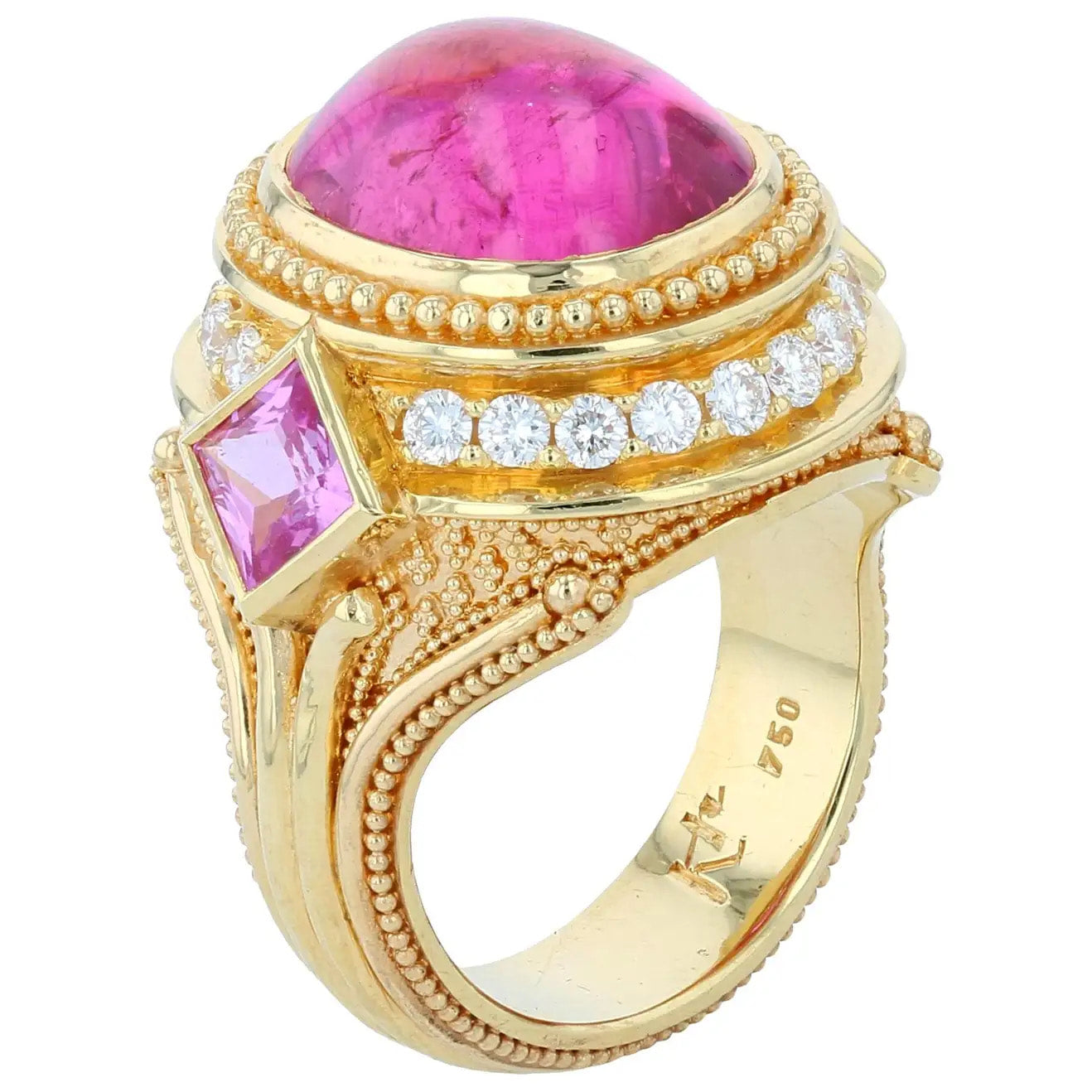 Rubellite Tourmaline, Diamond, Sapphire Cocktail Ring