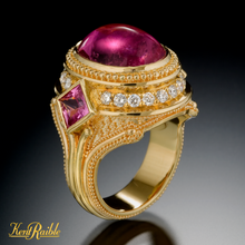 Rubellite Tourmaline, Diamond, Sapphire Cocktail Ring