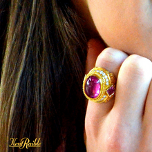 Rubellite Tourmaline, Diamond, Sapphire Cocktail Ring