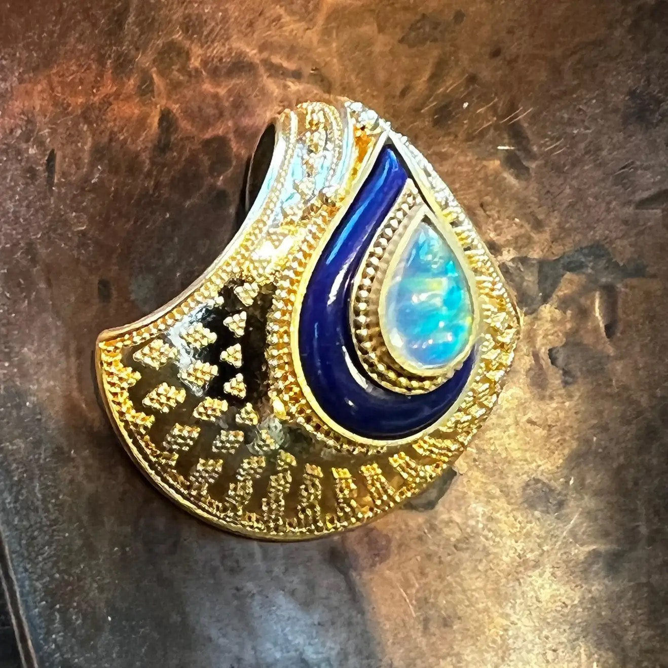 Shell Pendant with Lapis and Opal
