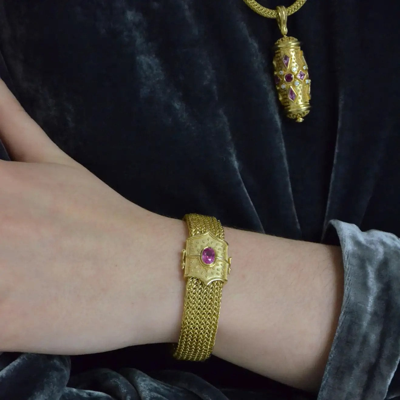 Pink Sapphire Woven Chain Bracelet