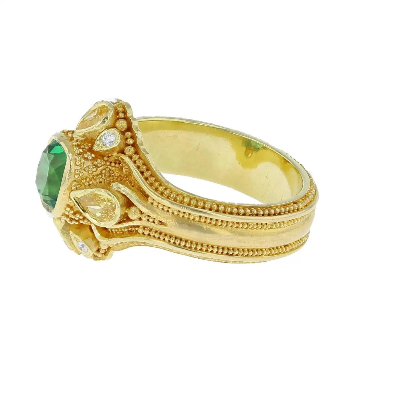Chrome Tourmaline and Yellow Diamond Cluster Ring