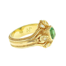 Chrome Tourmaline and Yellow Diamond Cluster Ring
