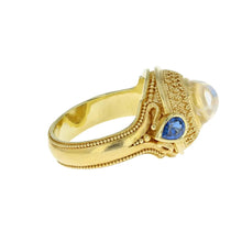 Rainbow Moonstone and Blue Sapphire Dome Ring