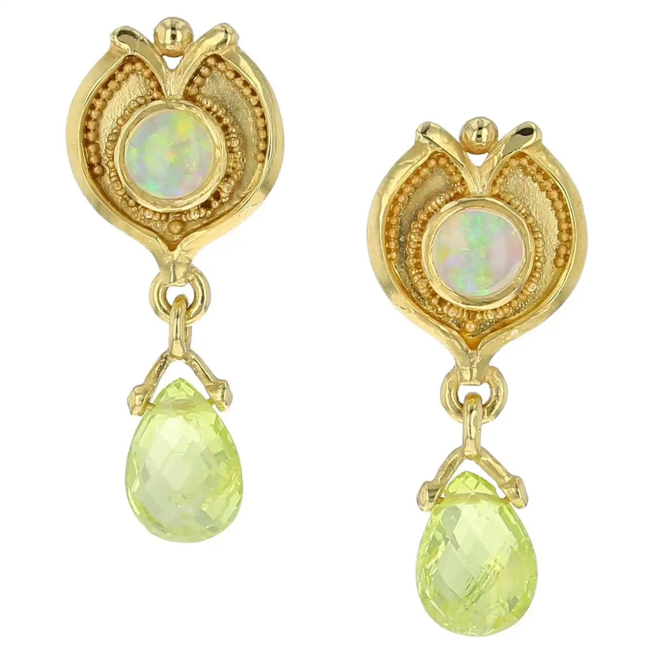 Opal and Chrysoberyl Drop Earrings