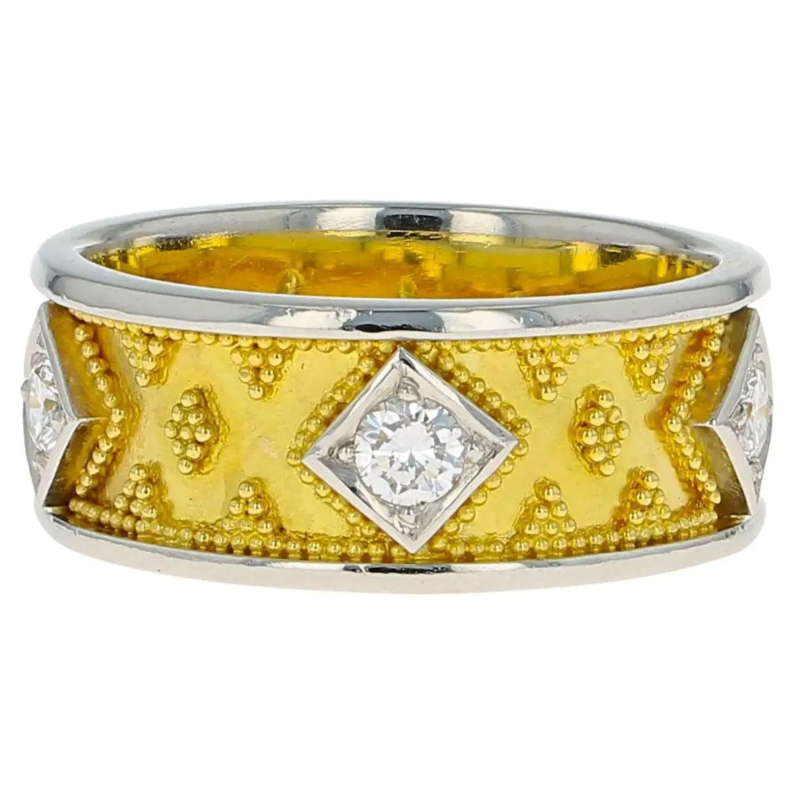Platinum Band Ring with Diamonds and Granulation
