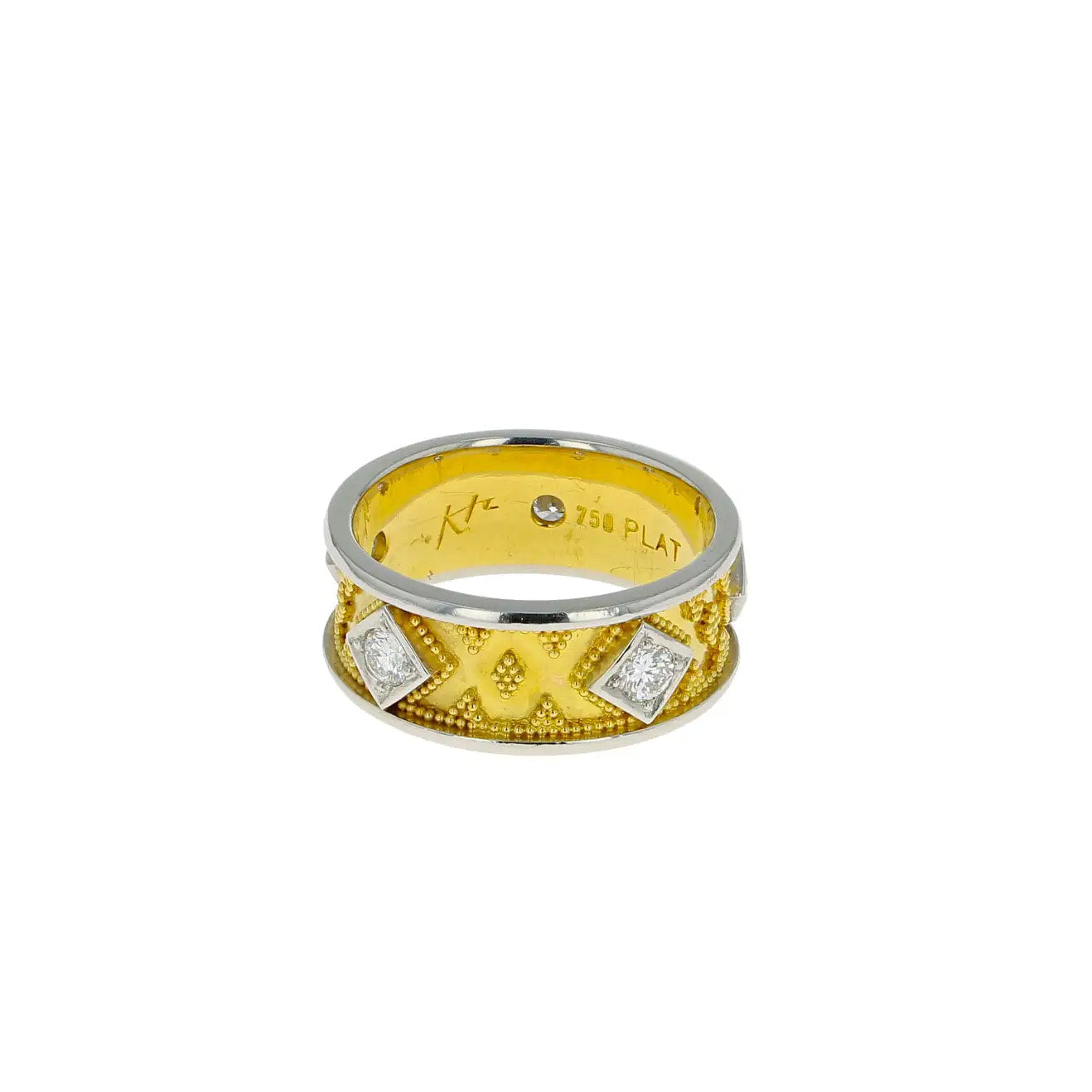 Platinum Band Ring with Diamonds and Granulation