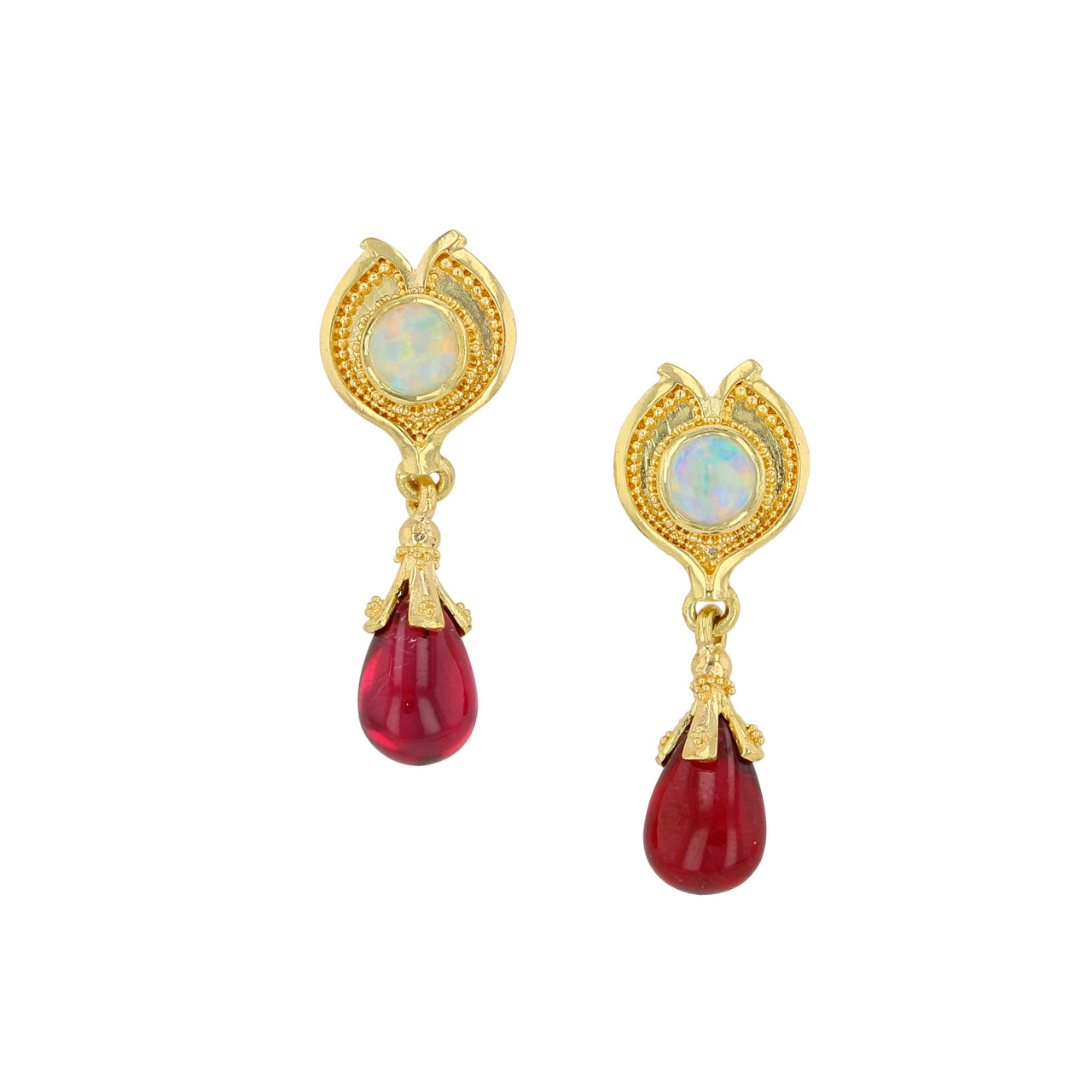 Australian Opal and Rubellite Earrings