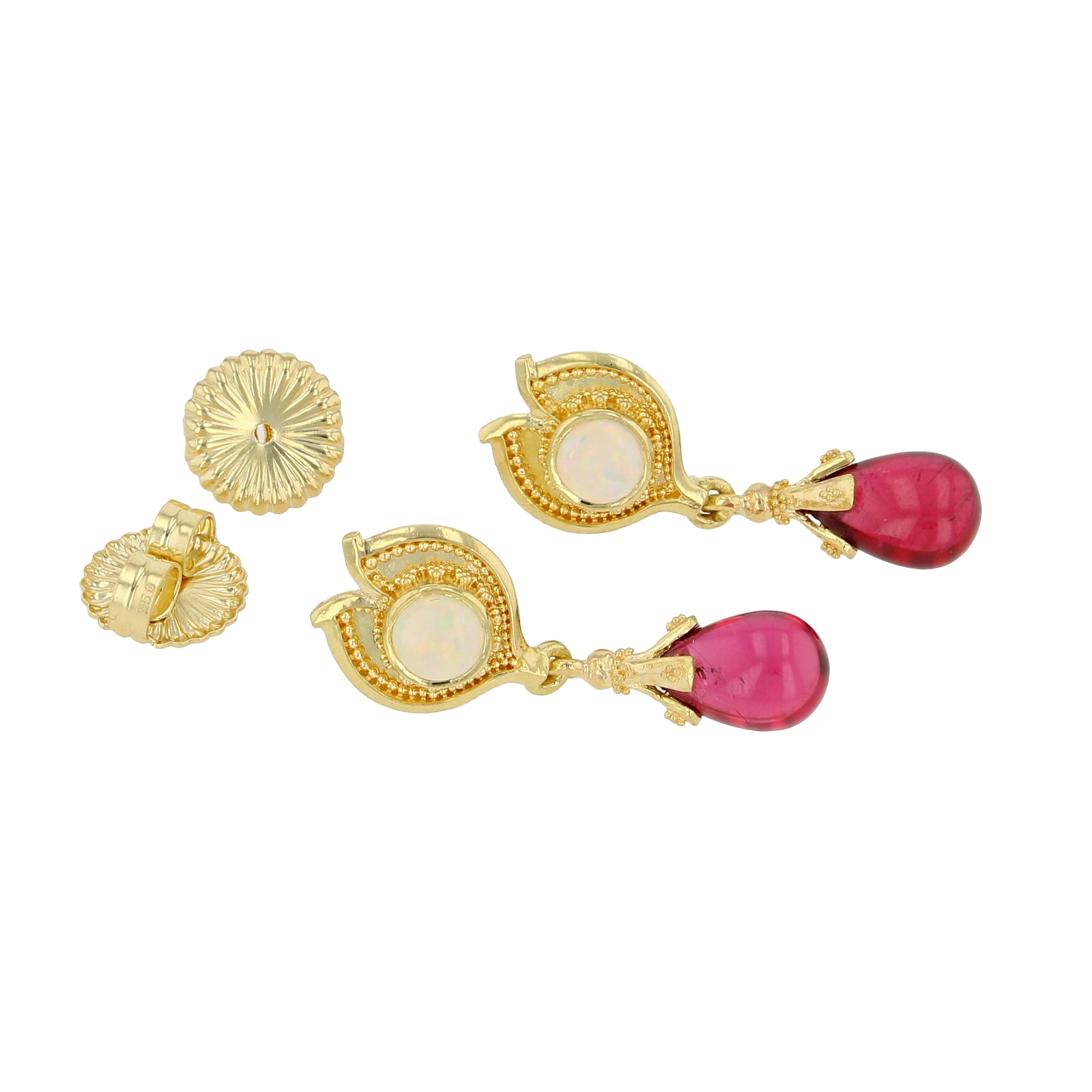 Australian Opal and Rubellite Earrings
