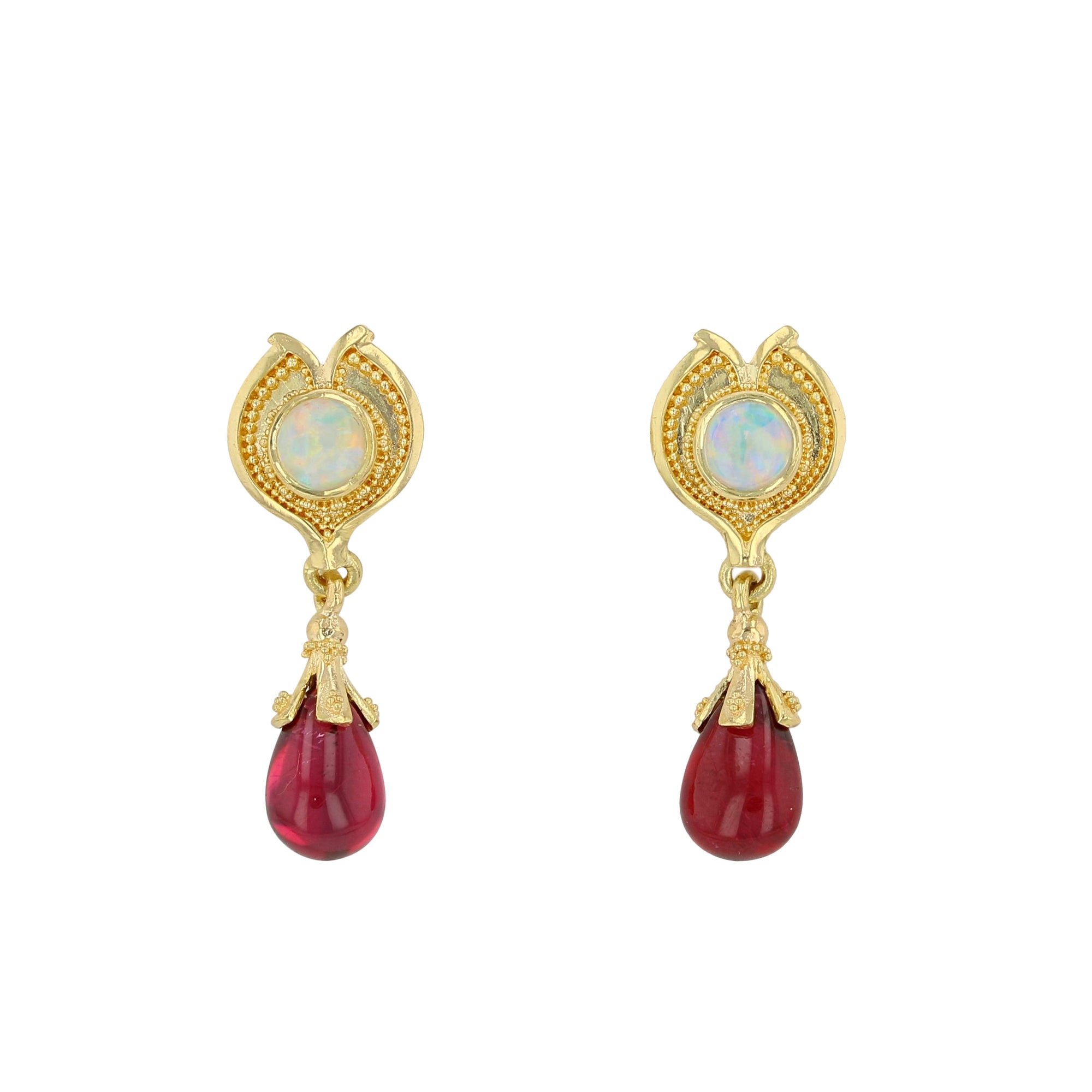 Australian Opal and Rubellite Earrings