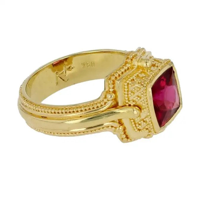 Square Cushion Rubellite Tourmaline Cocktail Ring