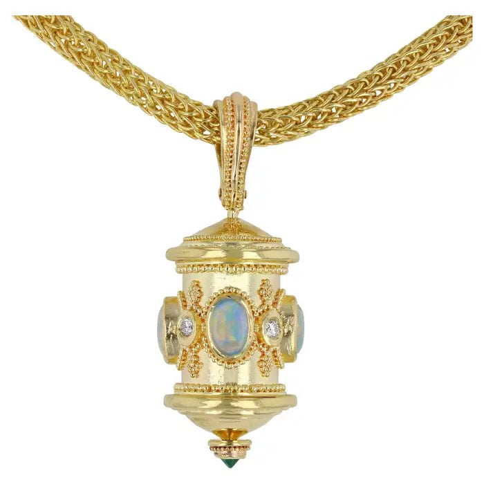 Opal and Diamond Prayer Wheel Pendant