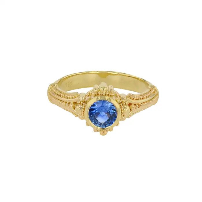 Solitaire Ring with Blue Round Sapphire 0.91ct