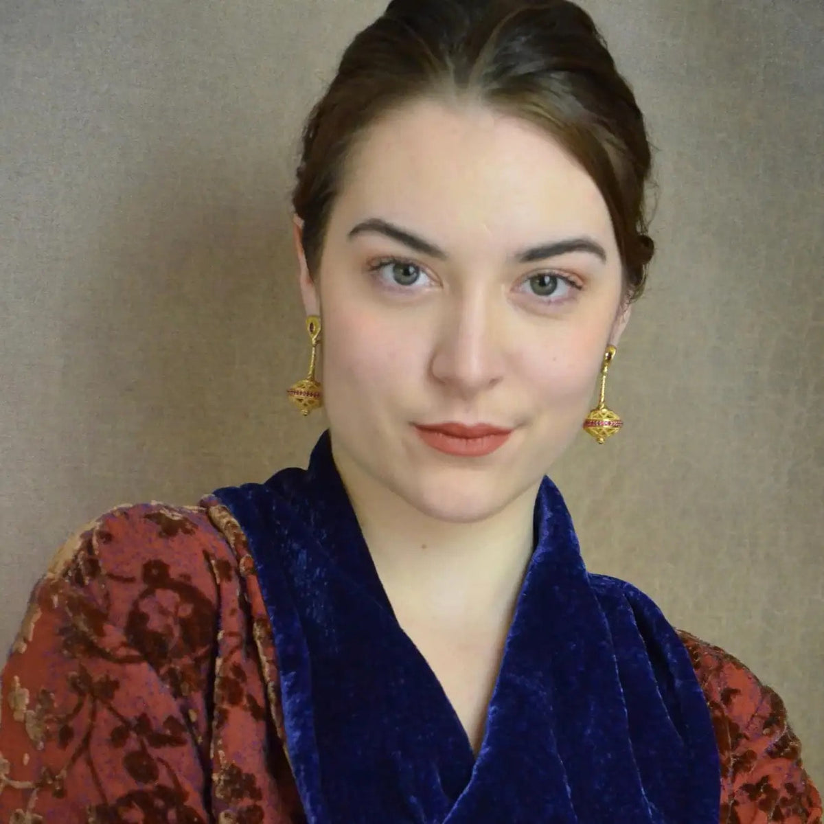 Ruby Flying Saucer Chandelier Earrings