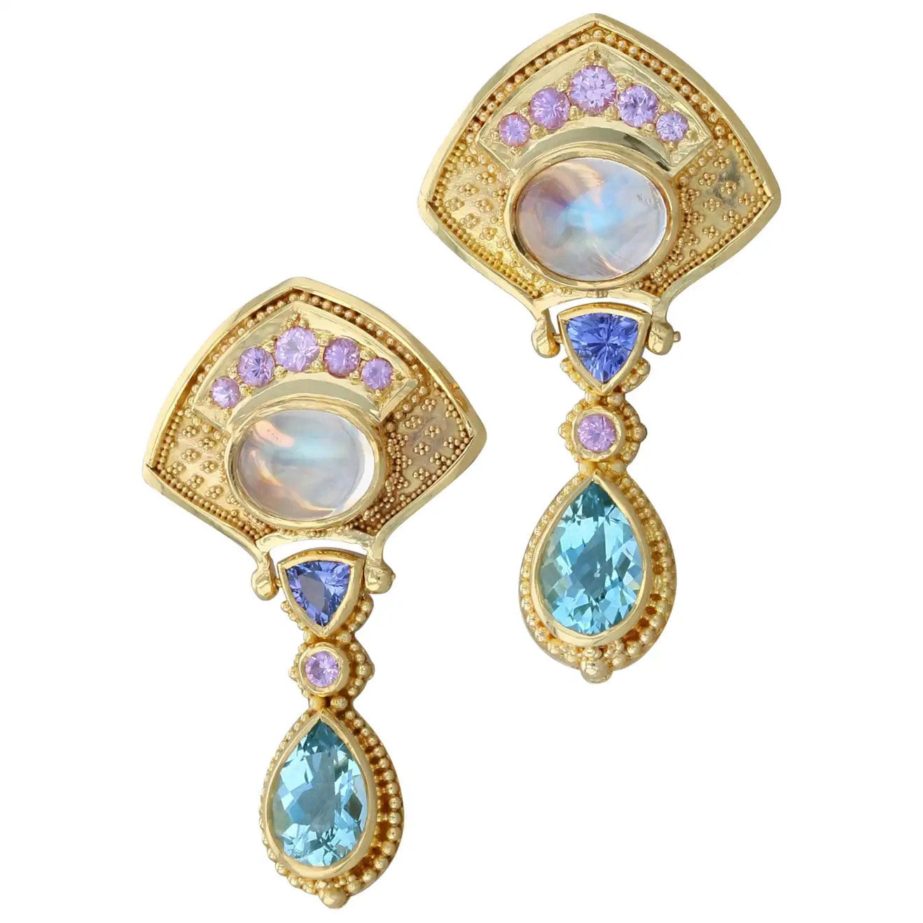 Moon Flower Multi Gemstone Drop Earrings