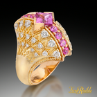 Pink Sapphire and Diamond Bombe Fan Ring