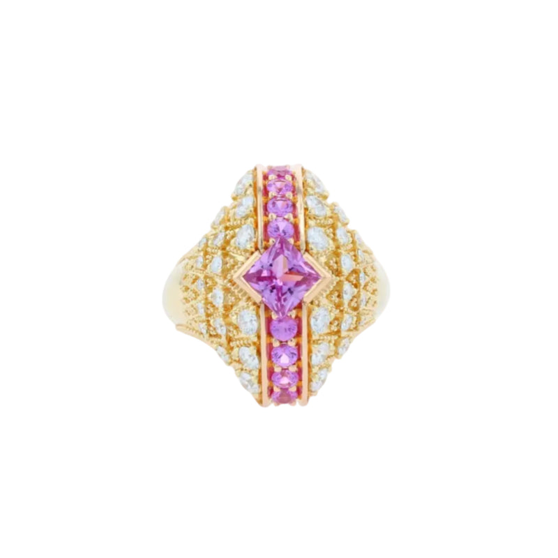 Pink Sapphire and Diamond Bombe Fan Ring