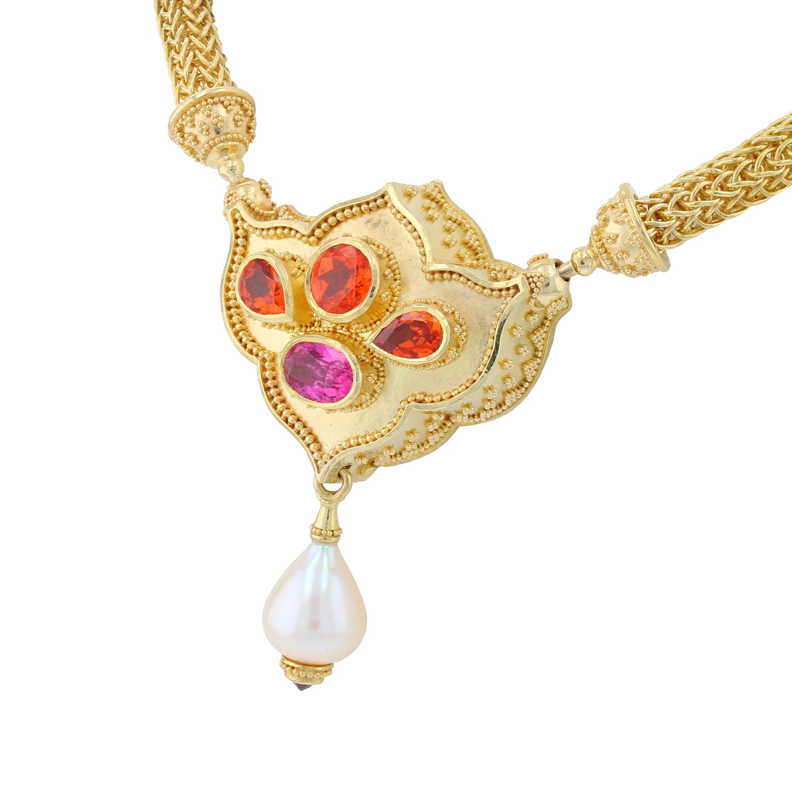 Flower Jewel Pendant Necklace with Mandarin Garnets and Spinel