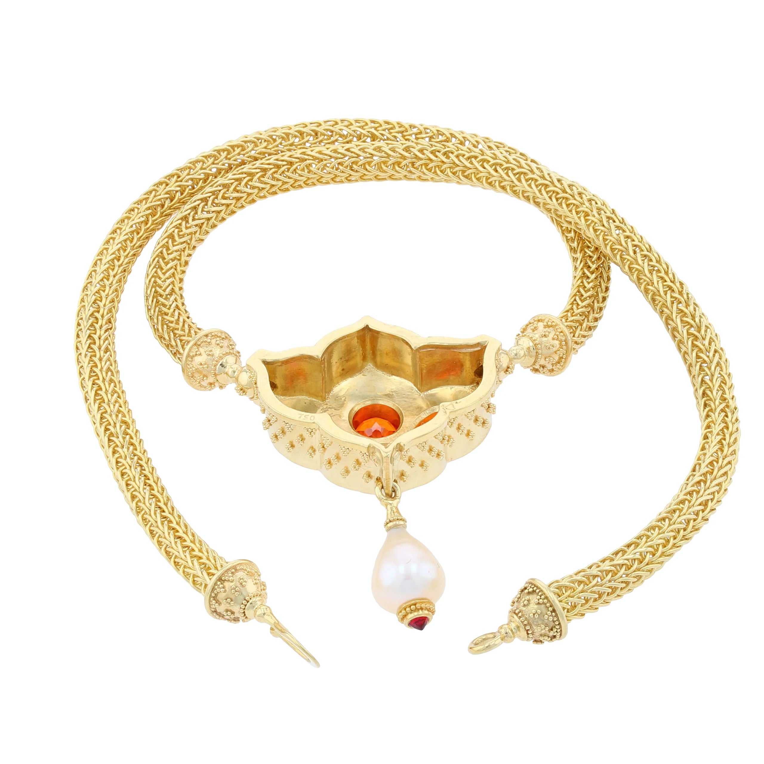 Flower Jewel Pendant Necklace with Mandarin Garnets and Spinel