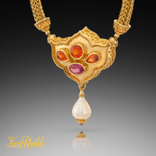 Flower Jewel Pendant Necklace with Mandarin Garnets and Spinel
