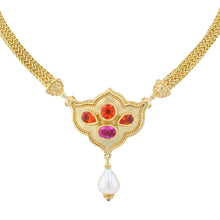 Flower Jewel Pendant Necklace with Mandarin Garnets and Spinel
