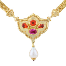 Flower Jewel Pendant Necklace with Mandarin Garnets and Spinel