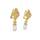 Pink Sapphire, Rose Quartz and Diamond Earrings